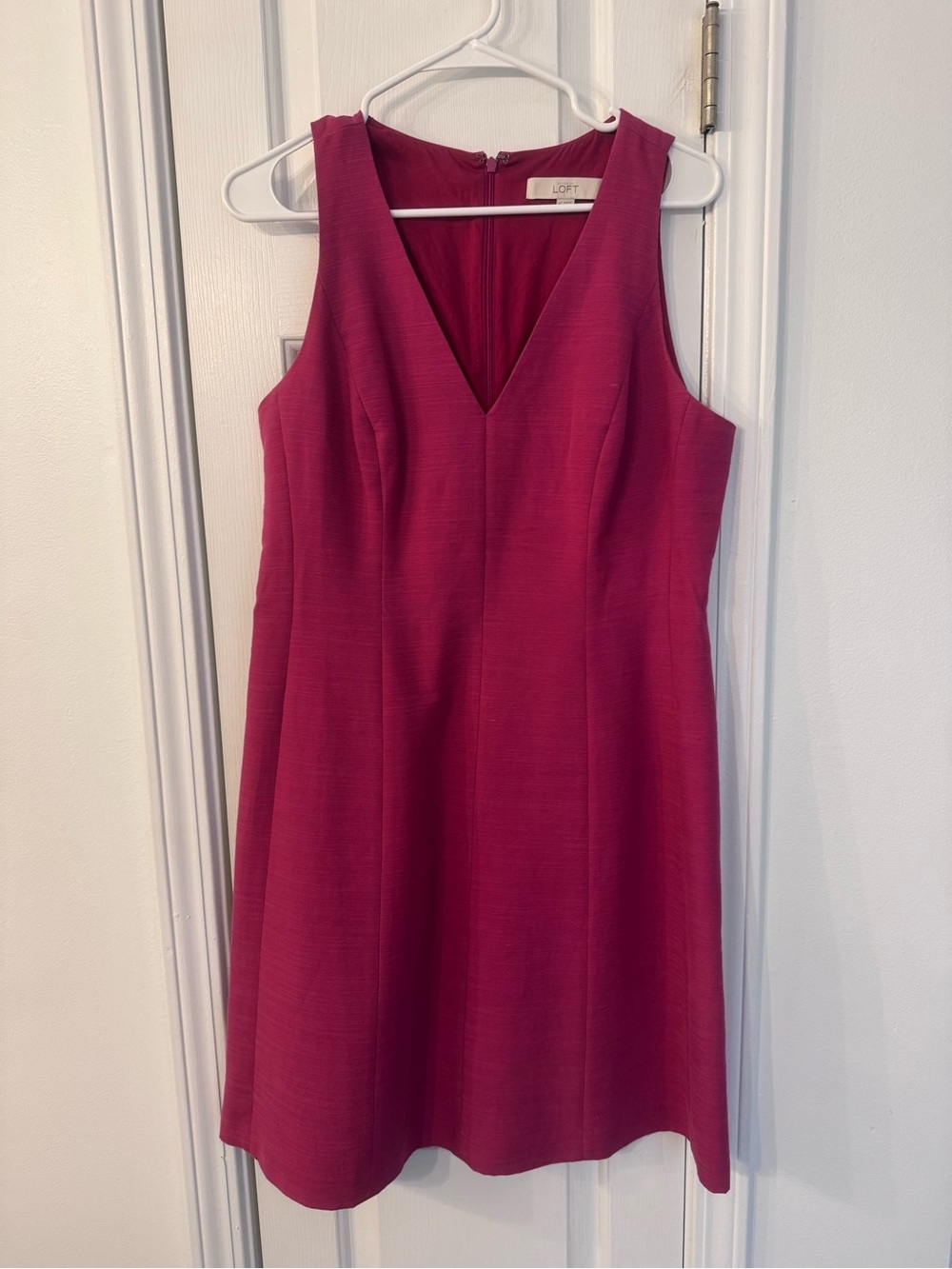 LOFT Sleeveless V-Neck A-Line Dress in Fuchsia